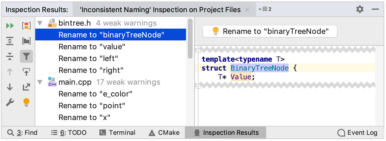 inconsistent naming inspection results