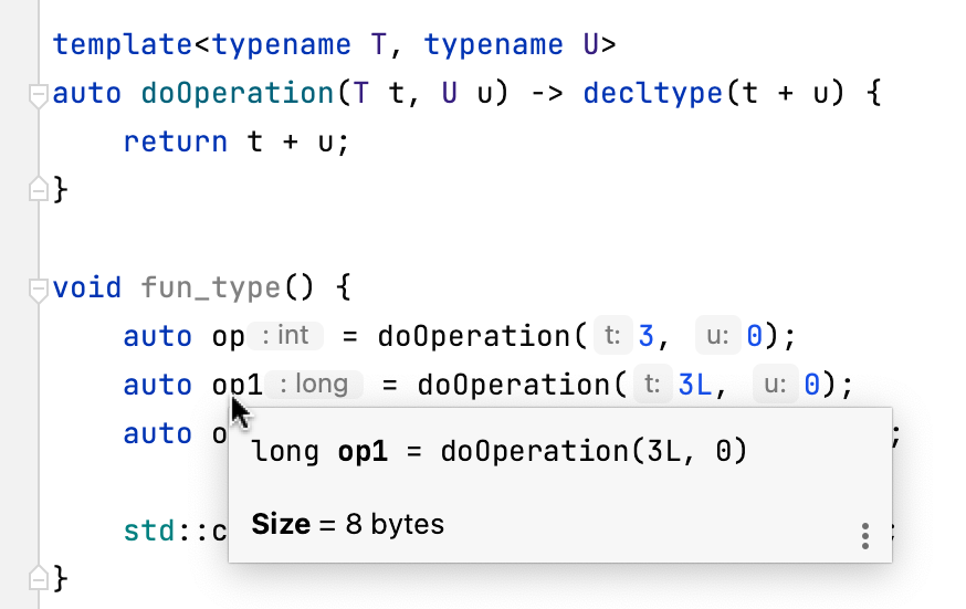 C++ inferred type in Quick Documentation popup