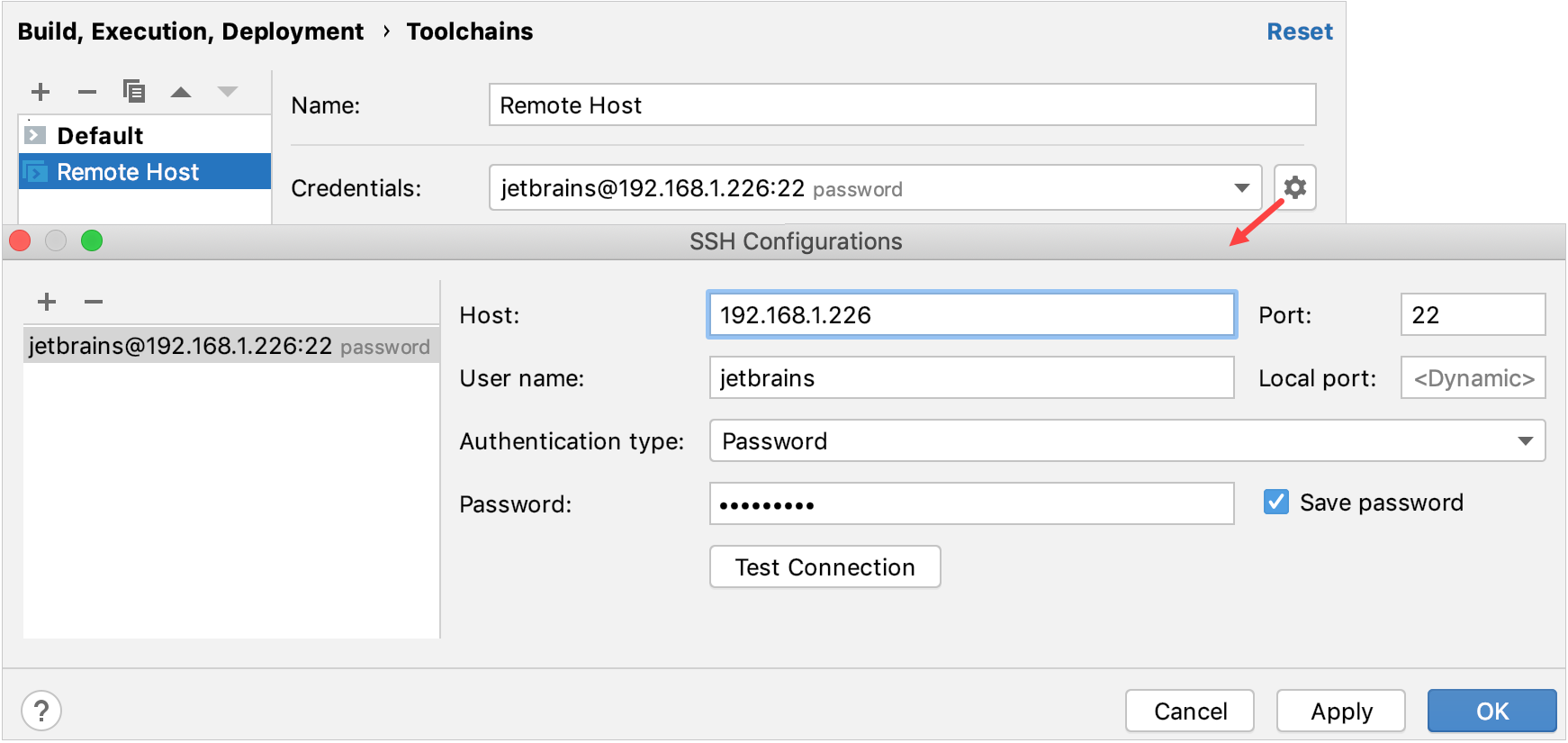 credentials to access the remote host