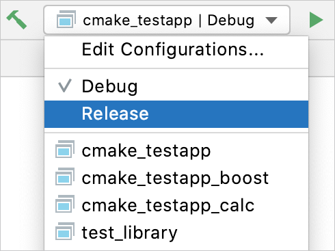 CMake profiles in the configuration switcher