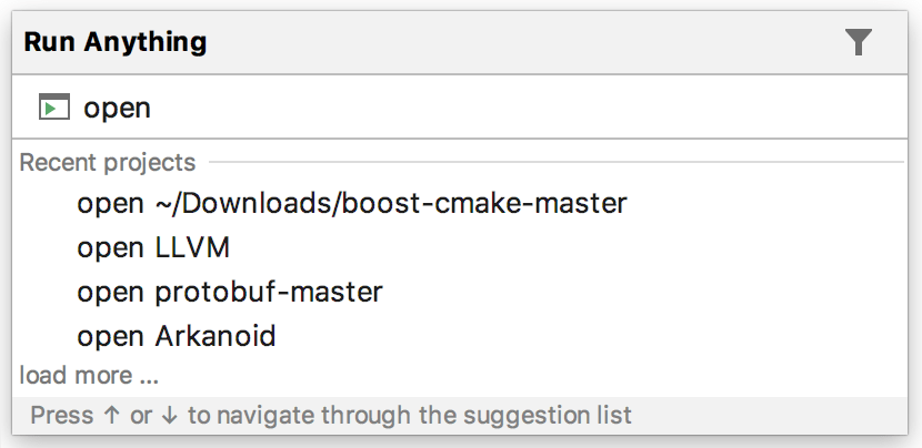 open recent project from Run Anything