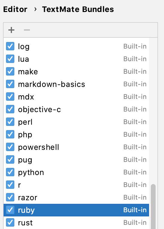 TextMate bundles settings