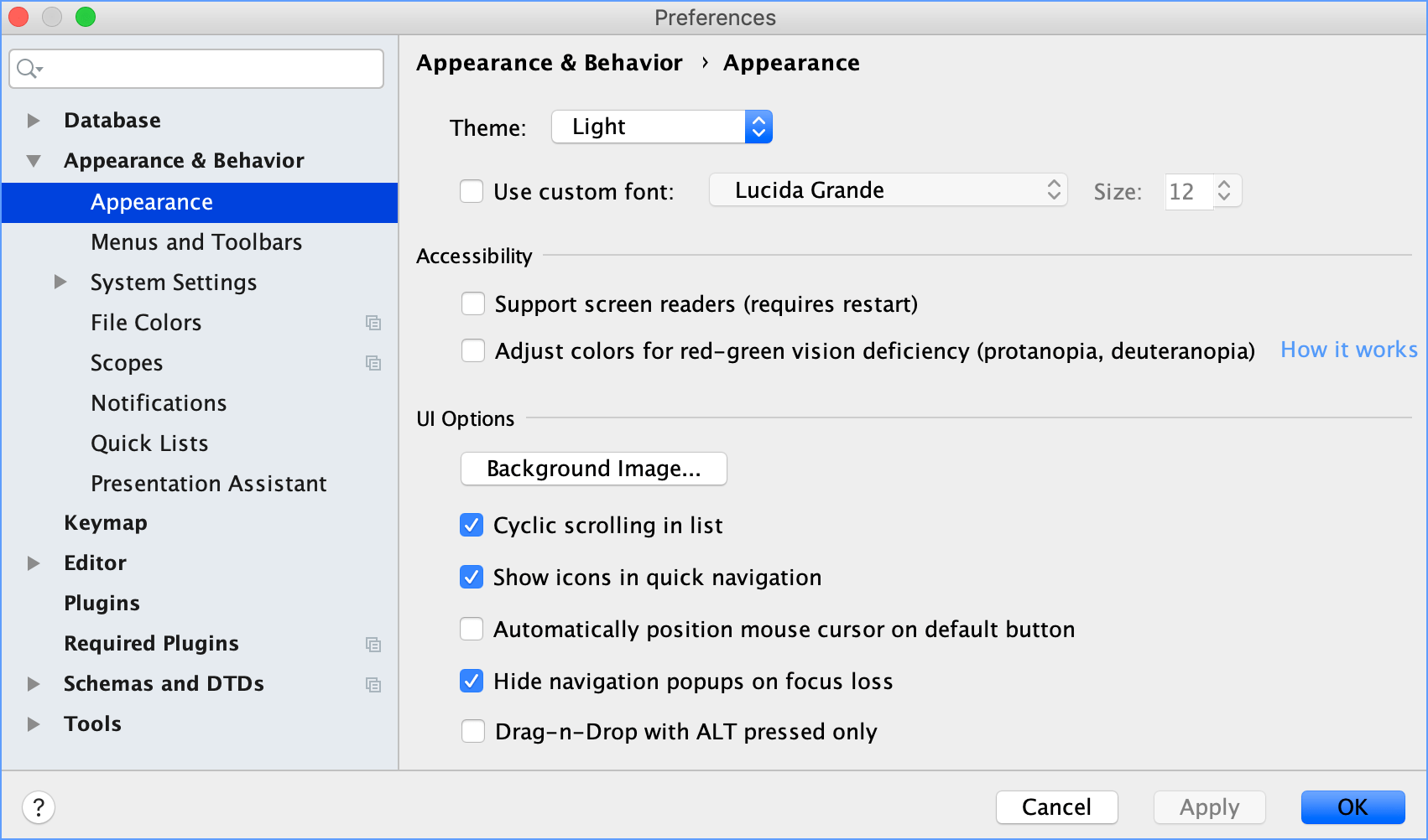 The Background Image button in Appearance preferences