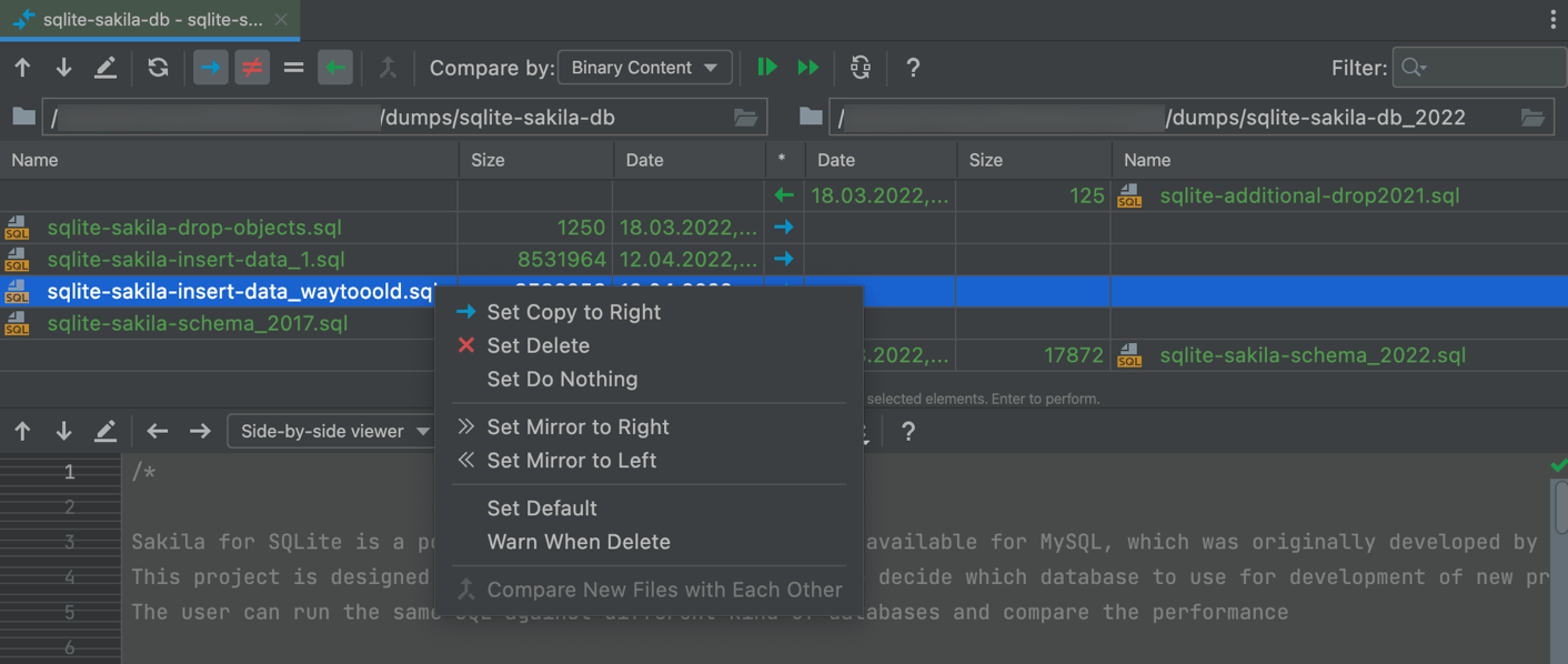 Compare Files Folders And Text Sources Datagrip Documentation 