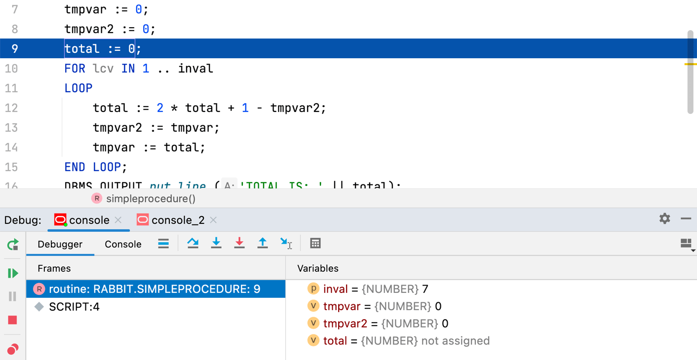 Inline variables view for the current session