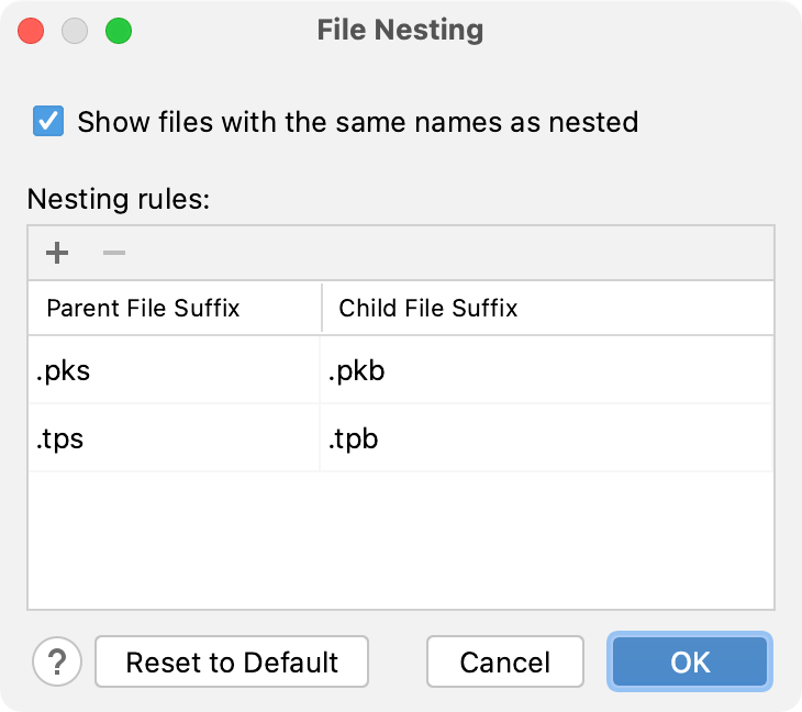the File Nesting dialog the File Nesting dialog