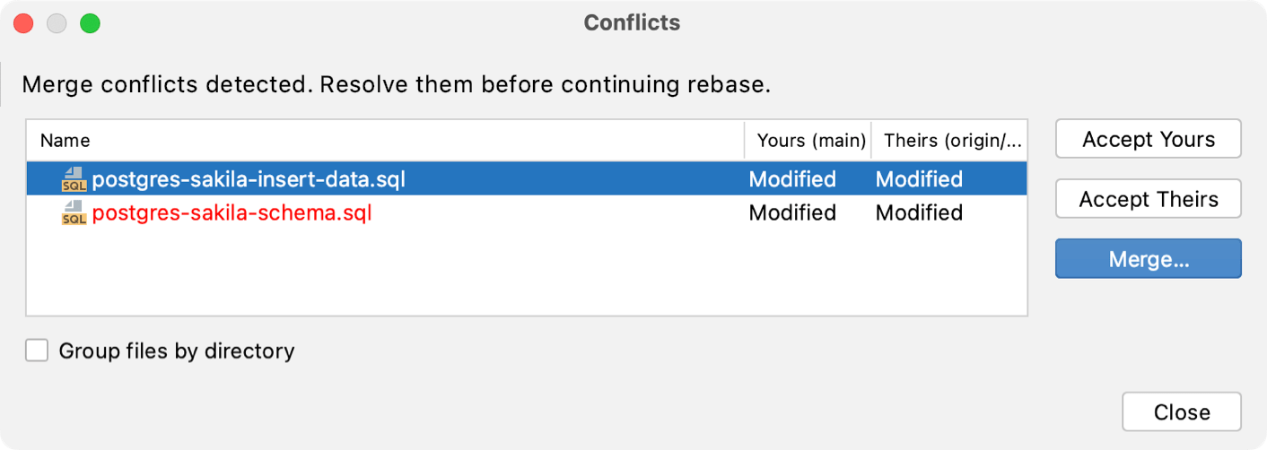 Conflicts dialog Conflicts dialog