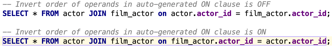 Invert order of operands in auto-generated ON clause