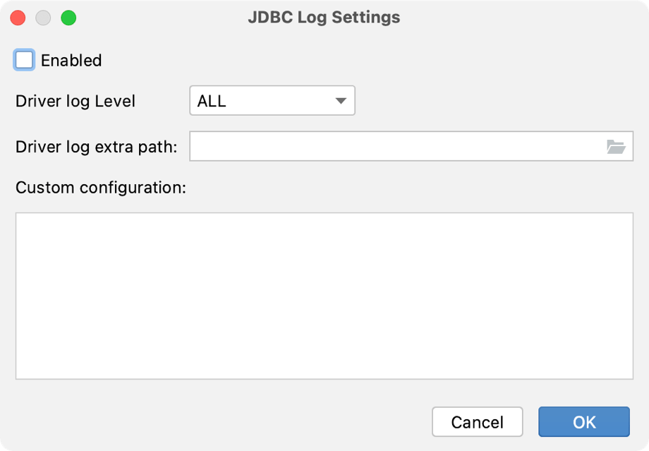 Manage the JDBC log settings