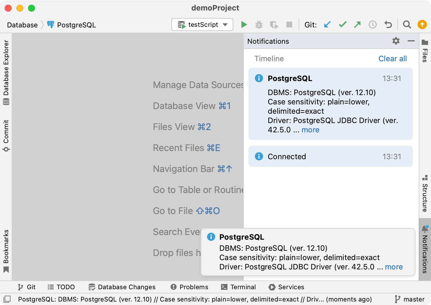 Notifications in DataGrip Notifications in DataGrip