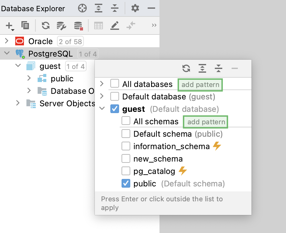 Pattern-based schema filter