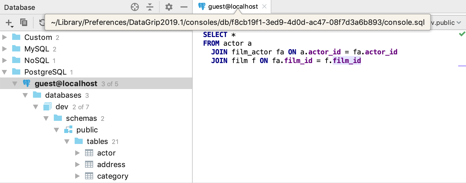 View the file path of a query console View the file path of a query console