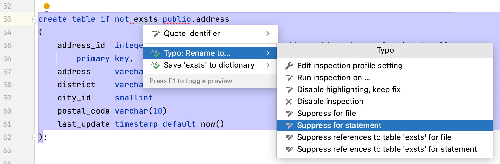 How to suppress the Typo inspection How to suppress the Typo inspection