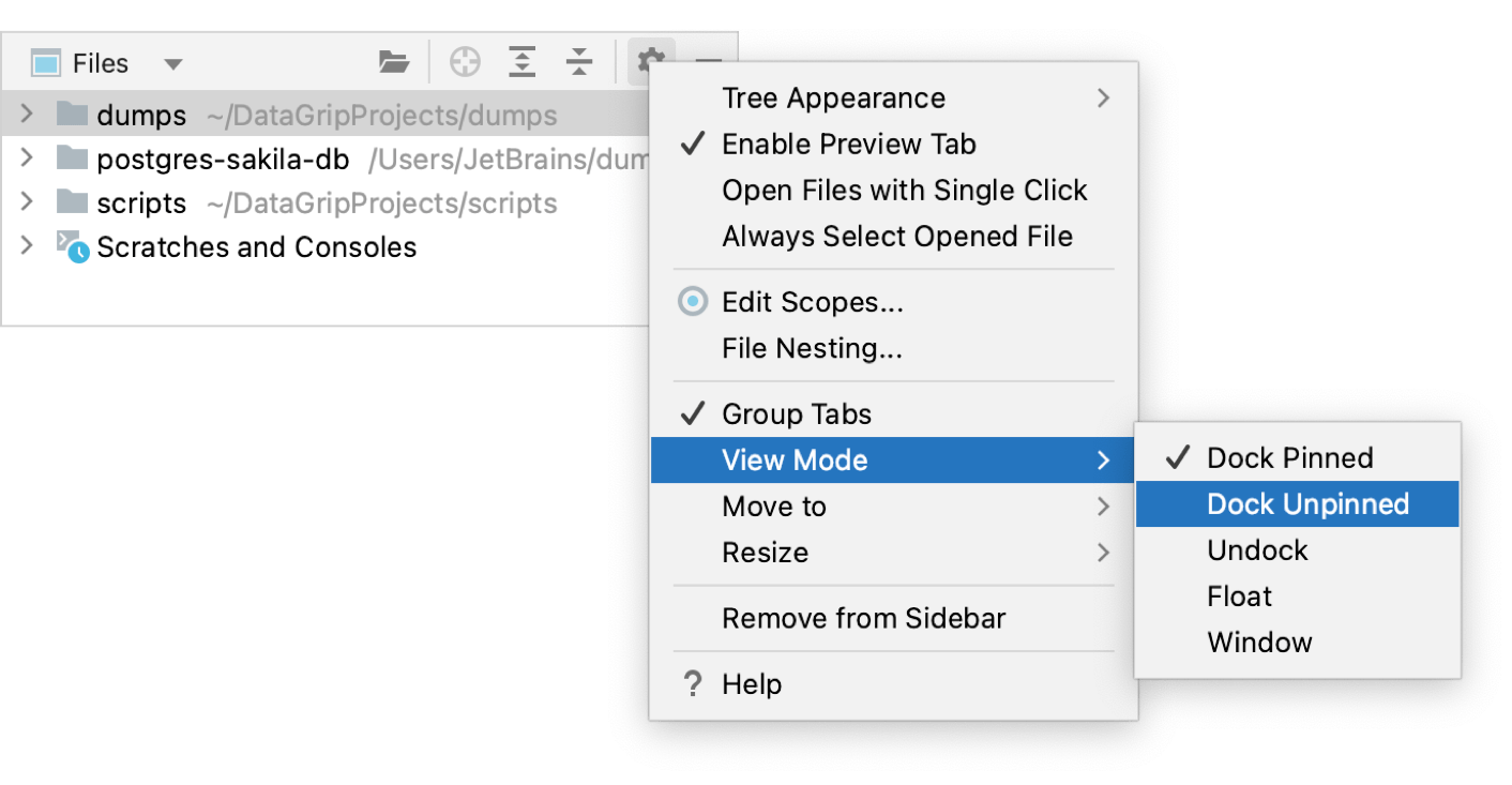 Tool window view mode Tool window view mode