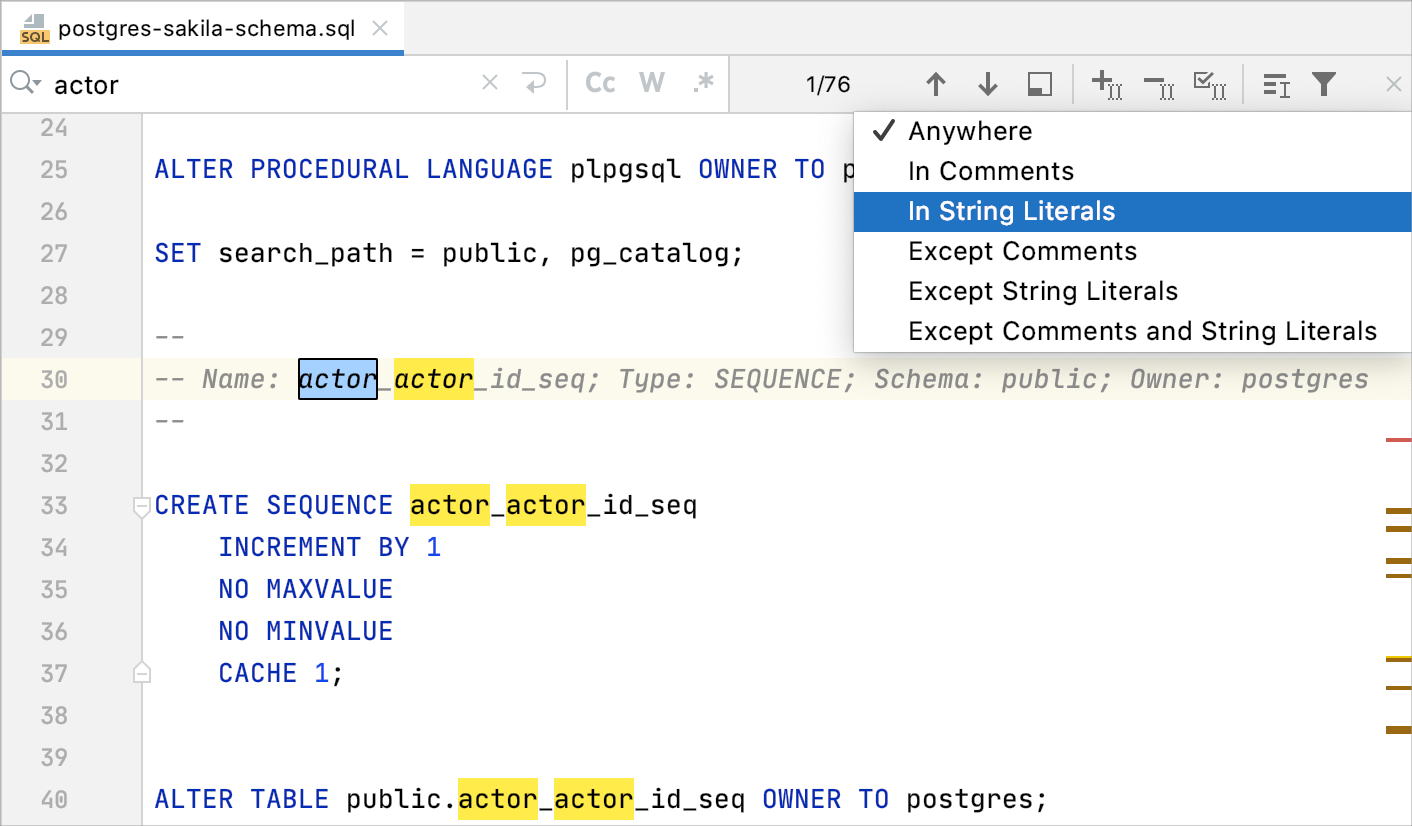 Exclude comments and literals Exclude comments and literals