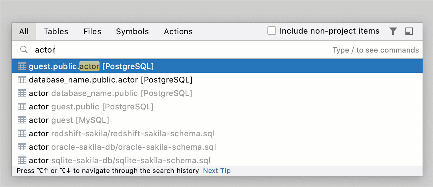 Navigate to any database object