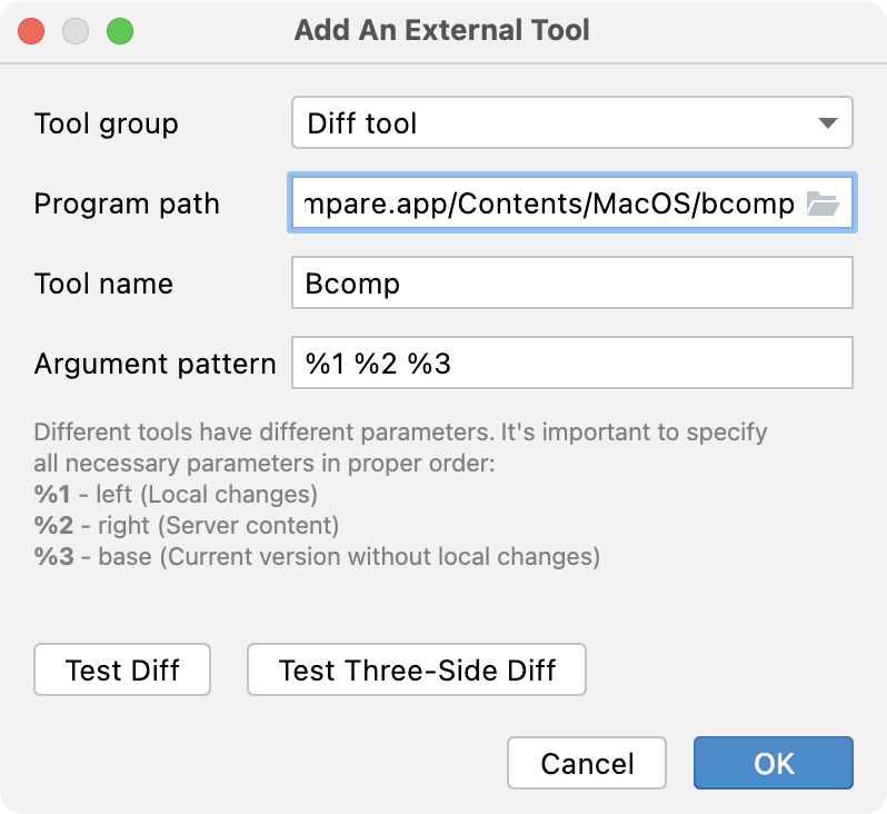 Configuring external diff tool