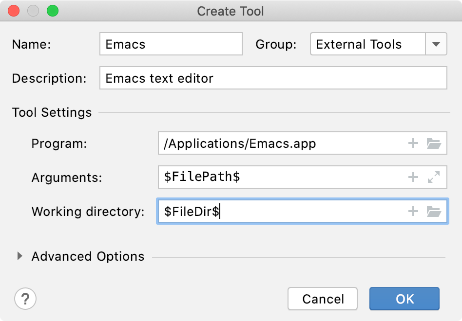 Adding emacs as an external editor on macOS