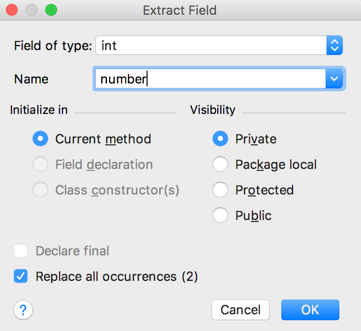 Extract field dialog