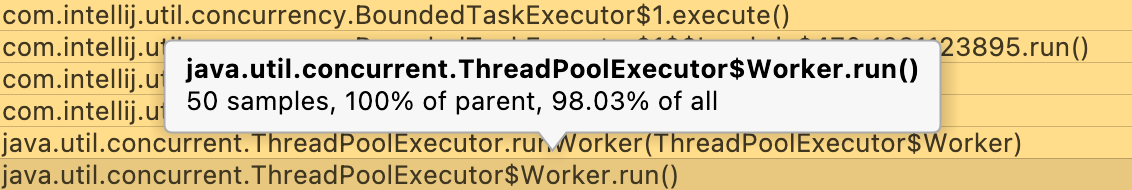 A tooltip with details appears on hovering a frame in the flame graph