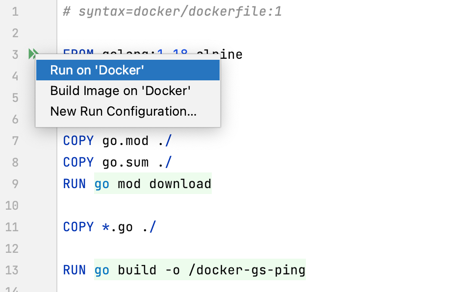 The Run on Docker popup