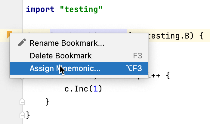 Assigning mnemonic to anonymous bookmark