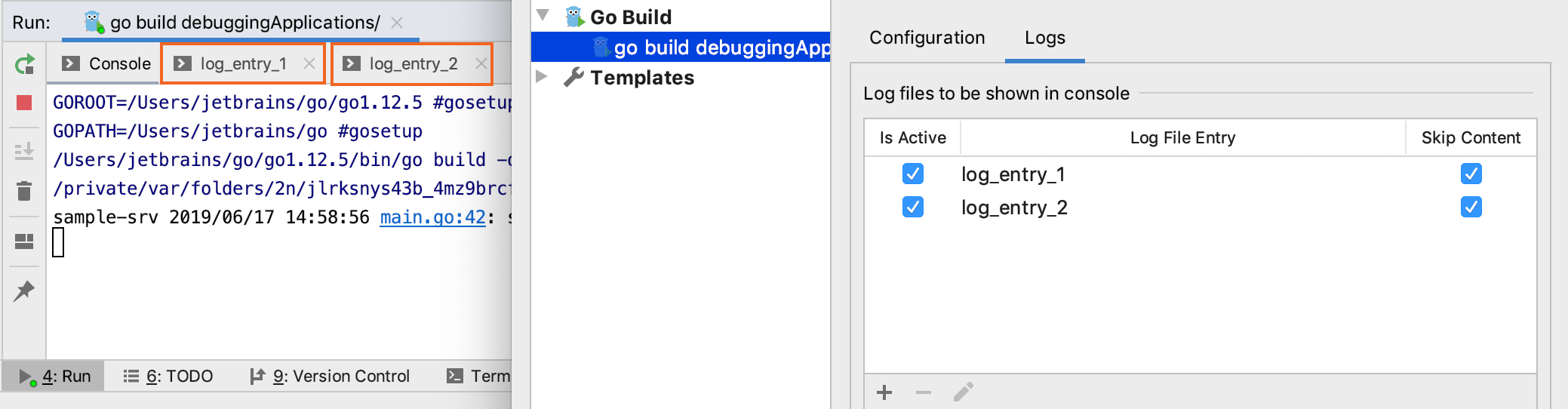 Configure log entries