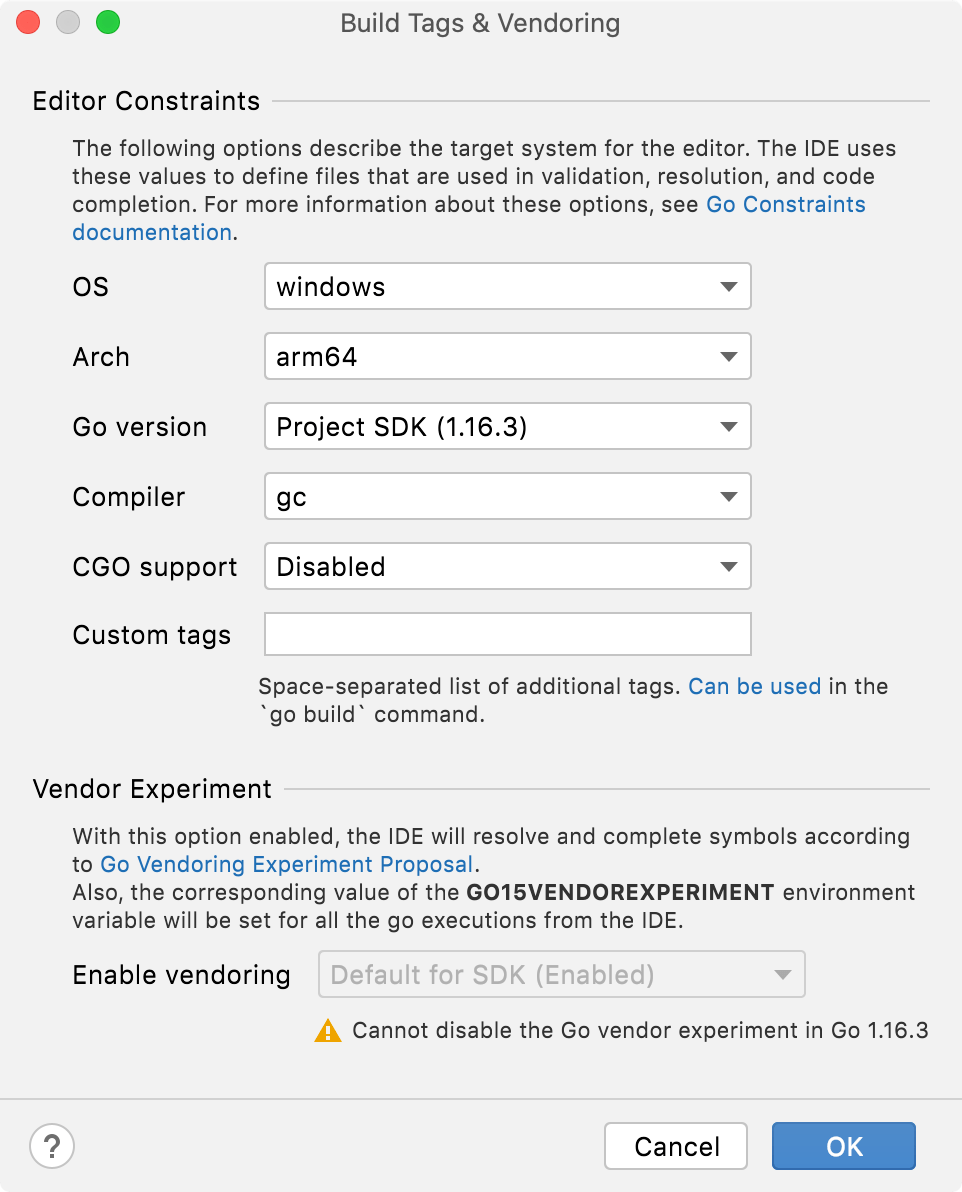 Configure build constraints for your project