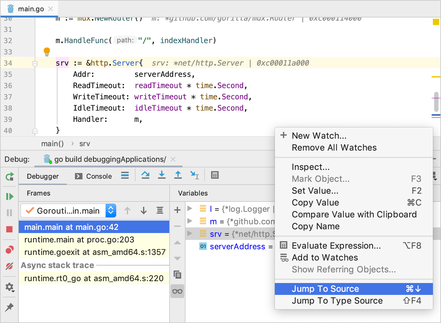 Jump to Source takes you to the place where the variable is declared