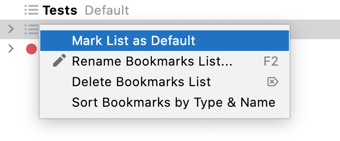 Default list in the Bookmarks tool window