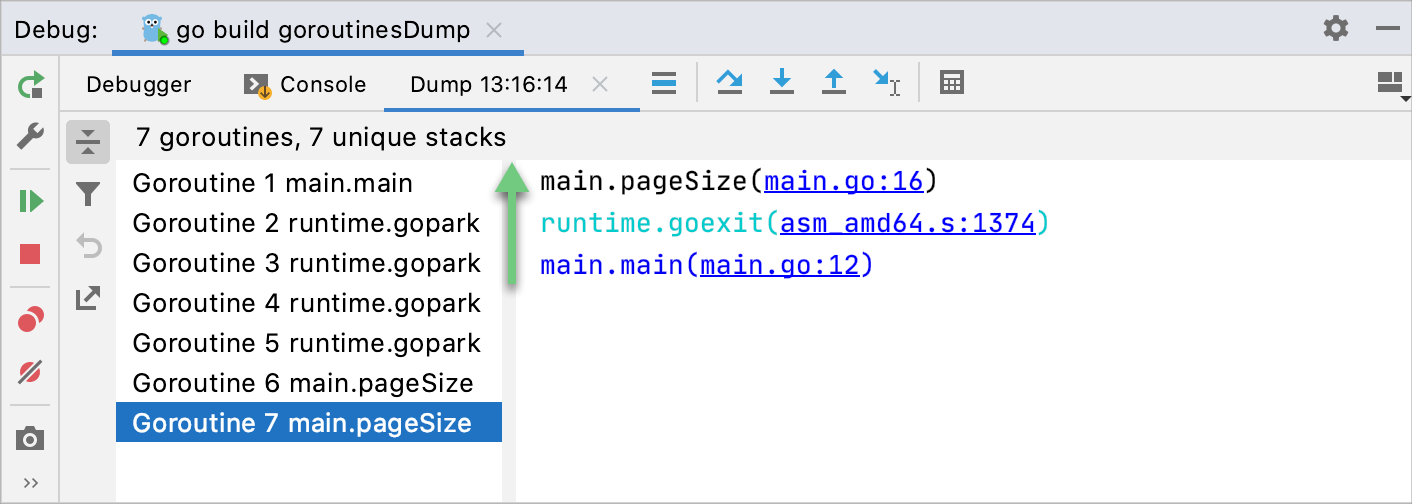 Execution stack of Goroutine 7 main.pageSize