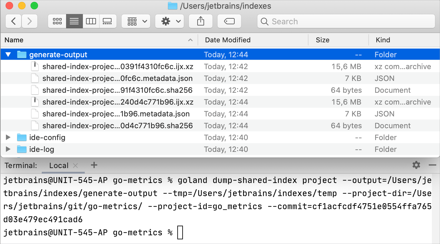 Export project indexes