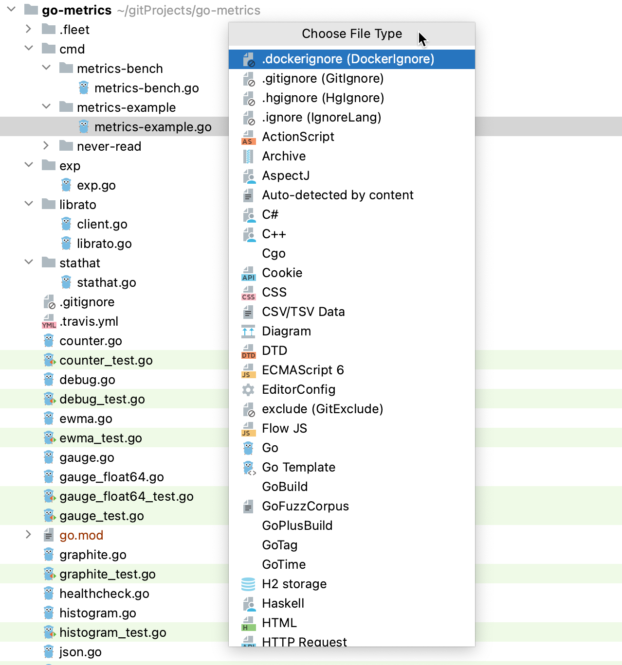 Changing file type from Project tool window