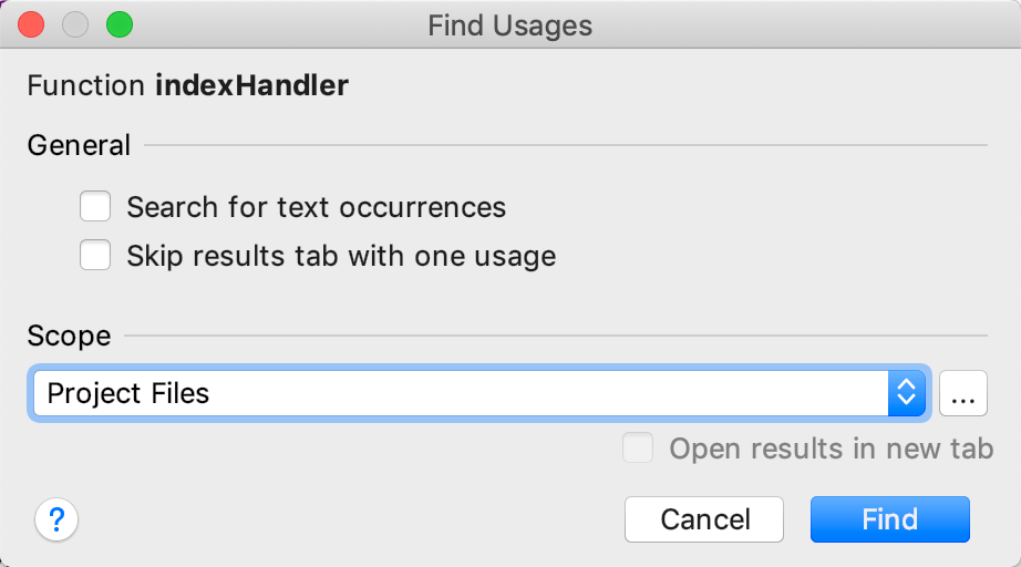 Find Usages dialog (Change Scope)