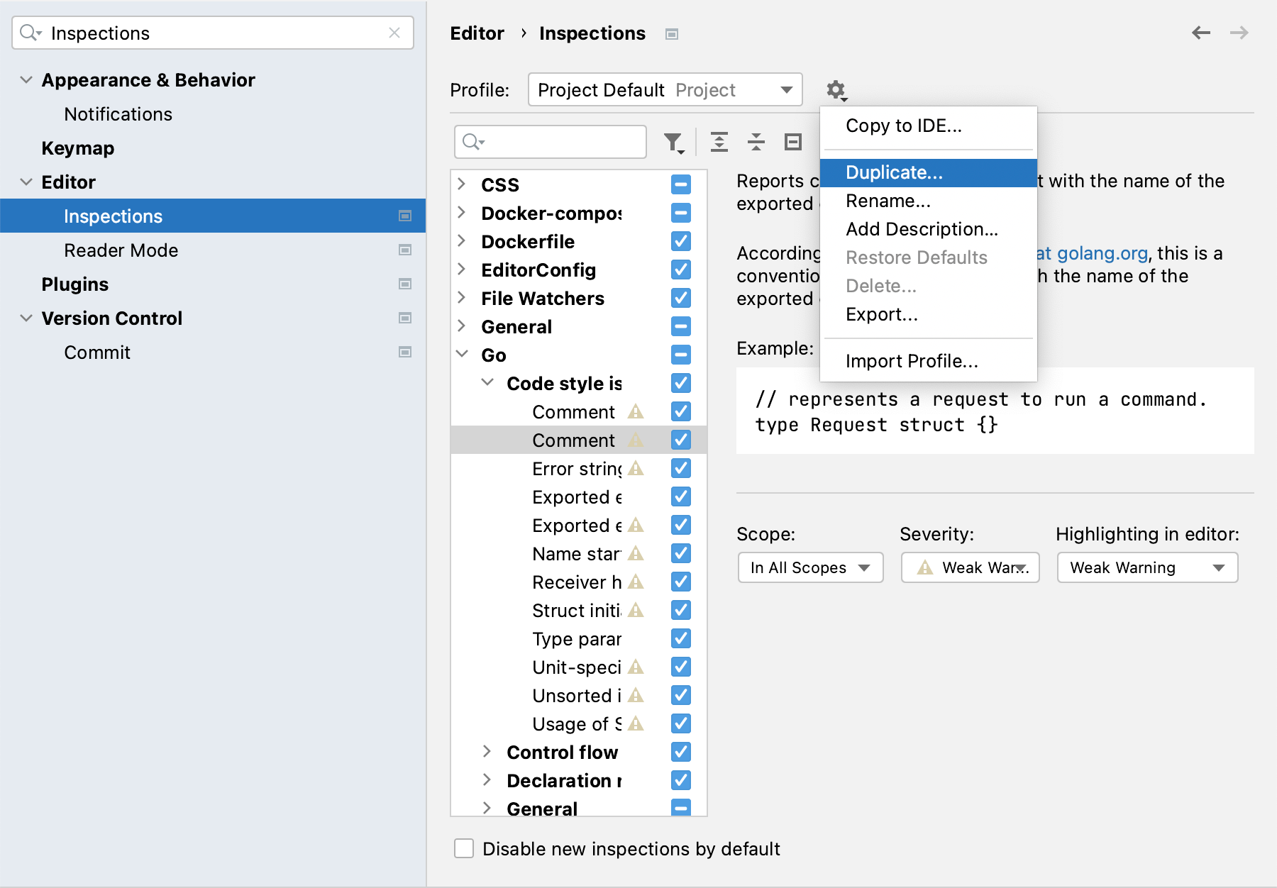 Duplicating a profile