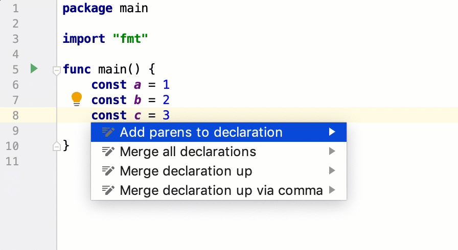 Intention actions for declarations