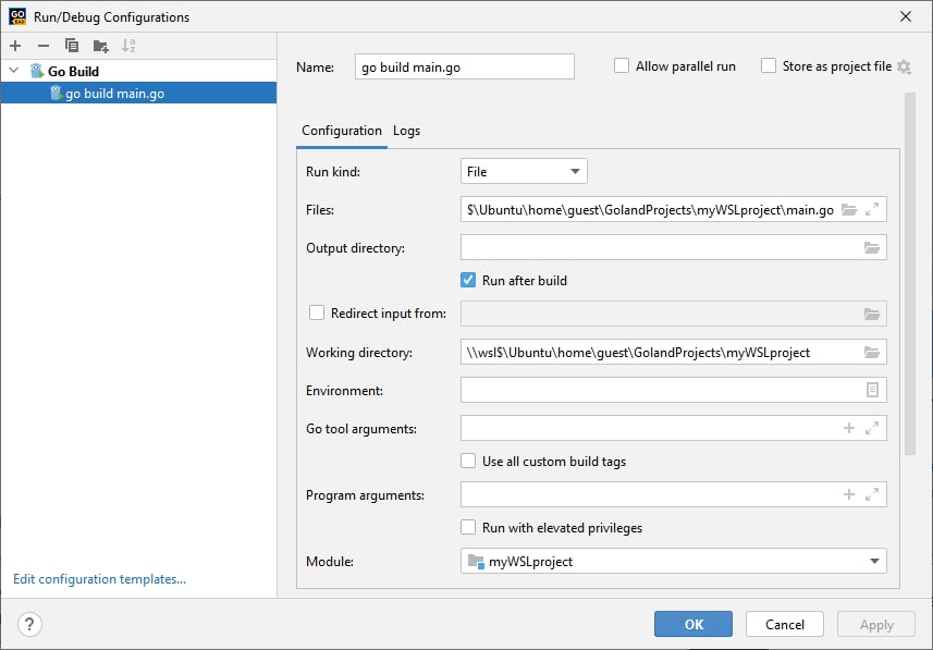 Run configuration