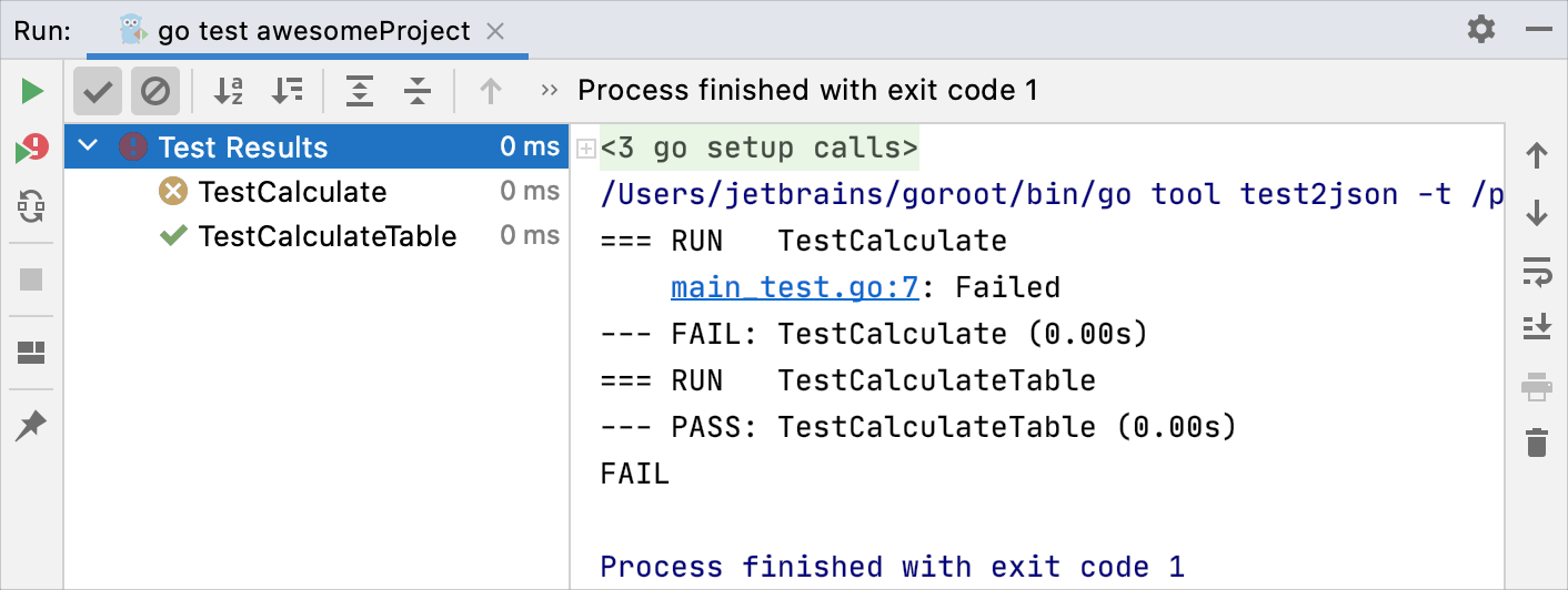 Running all tests in a folder, stopping, and rerunning a single test