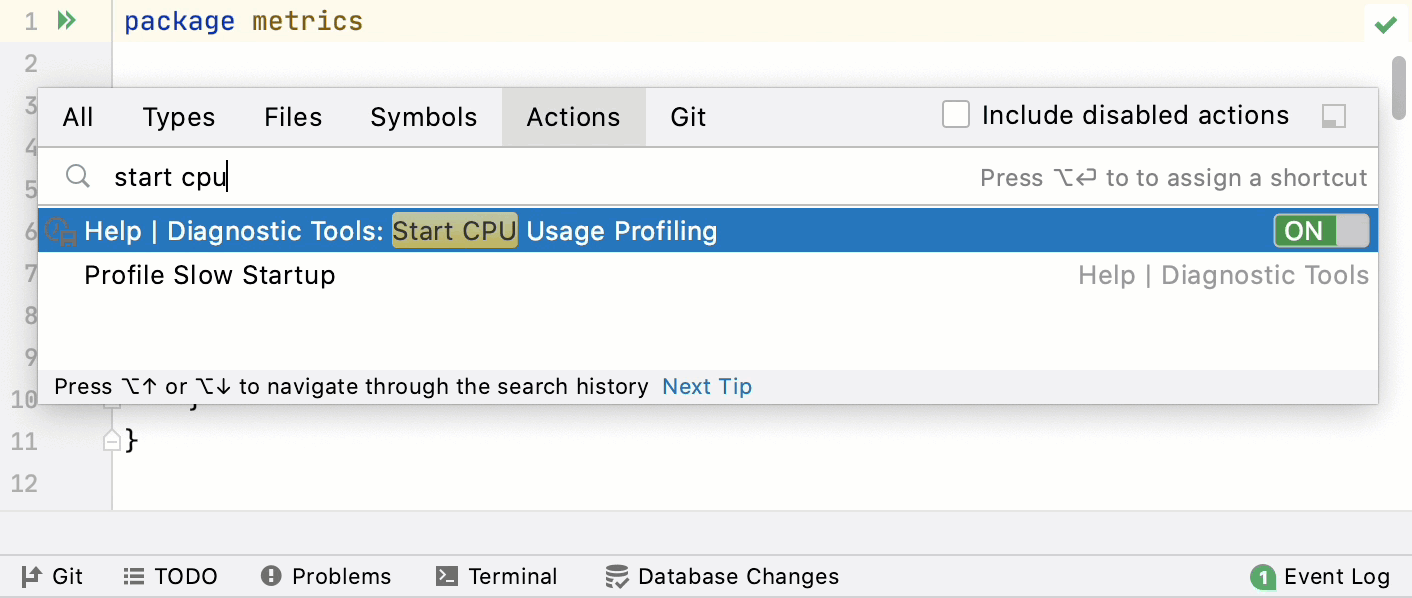 Start CPU usage profiling