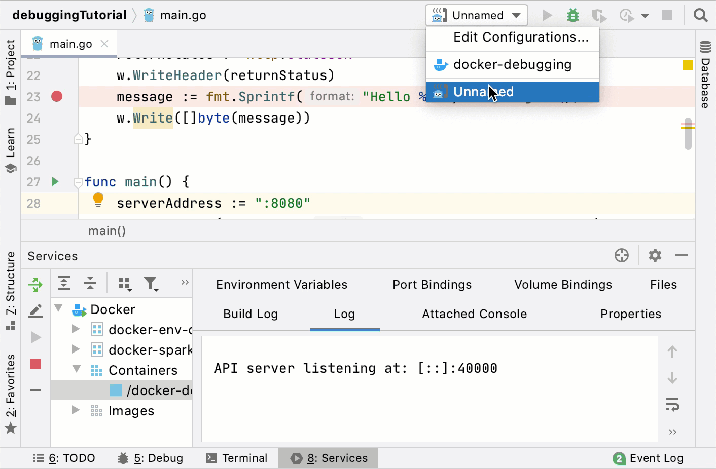 Start the debugging process on the client computer