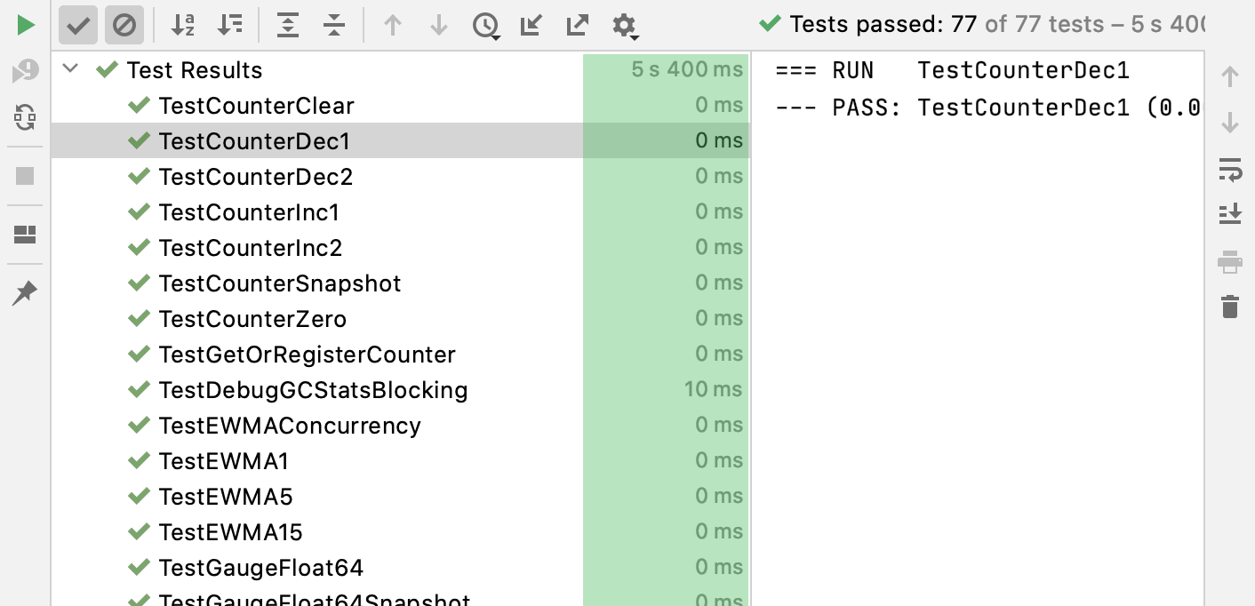 Test runner in the Run tool window