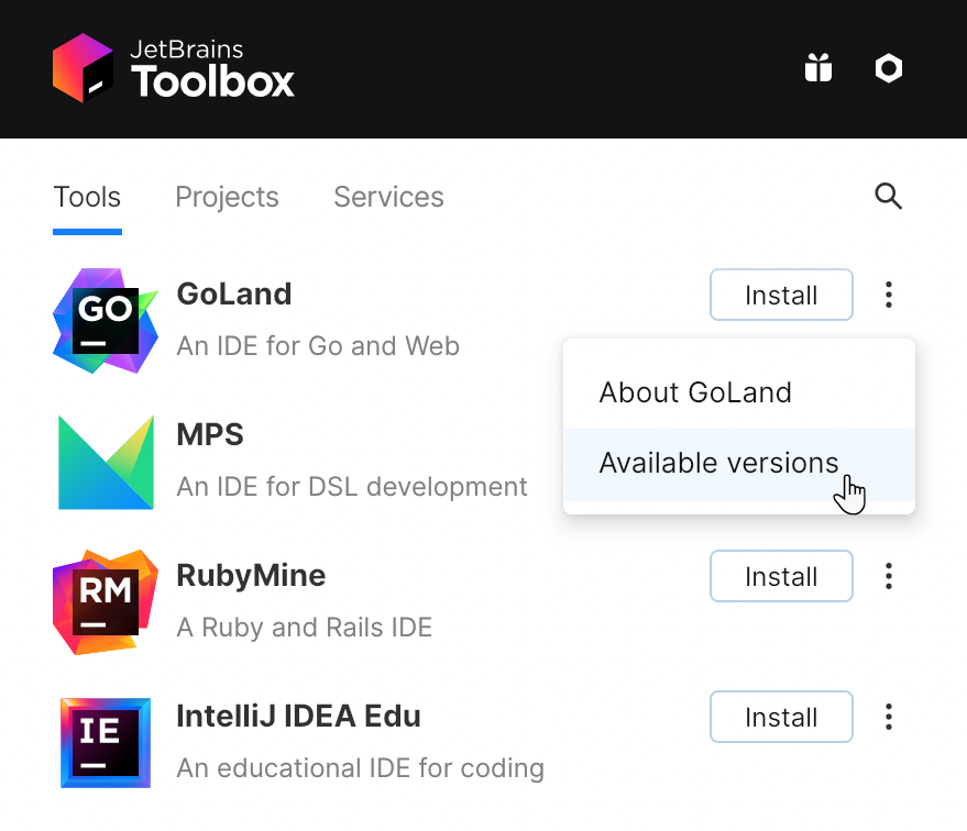 GoLand in the Toolbox App
