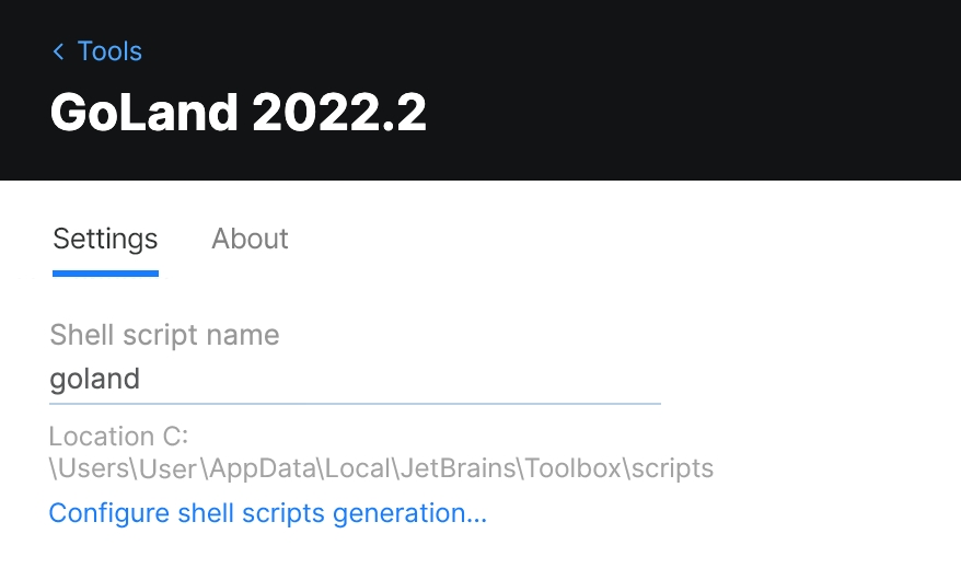 Toolbox App GoLand Settings