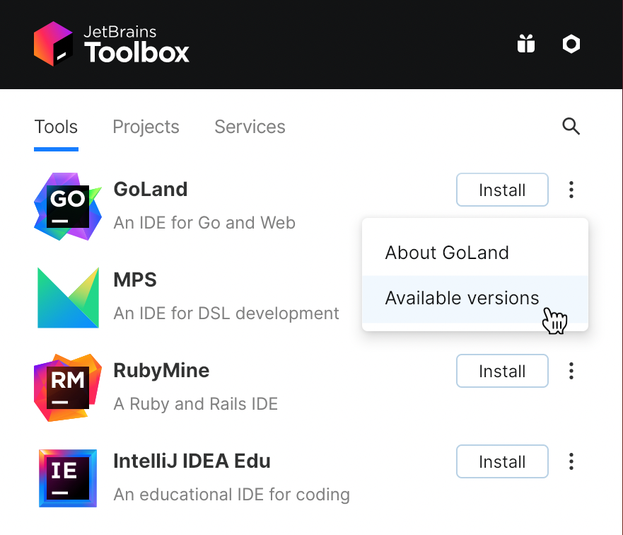 GoLand in the Toolbox app