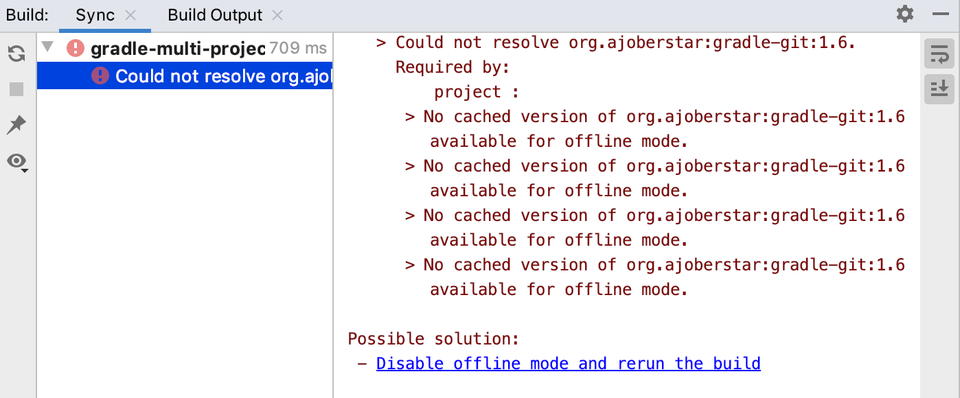 Build tool window: error message