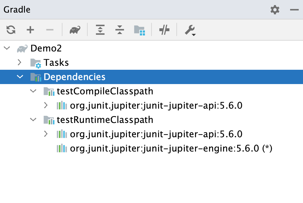 Gradle tool window: dependencies