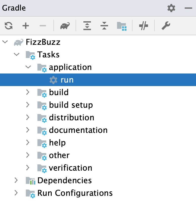 Gradle tool window: run task