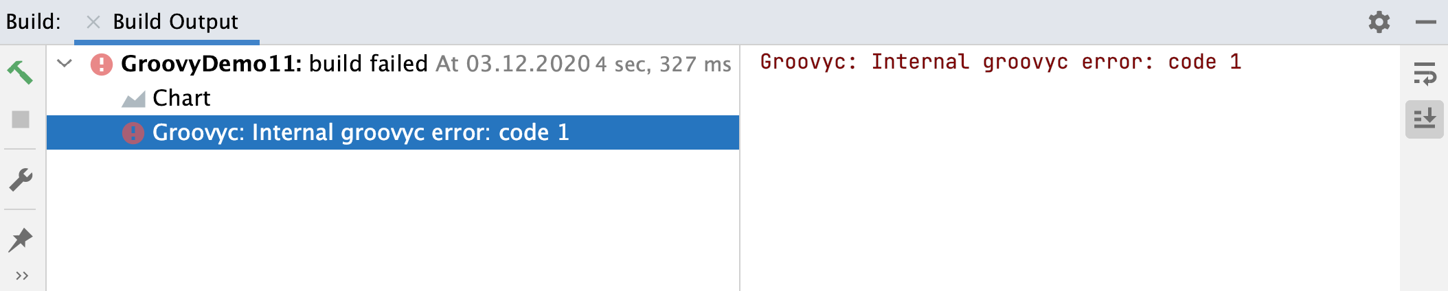 Run tool window: Groovy internal error