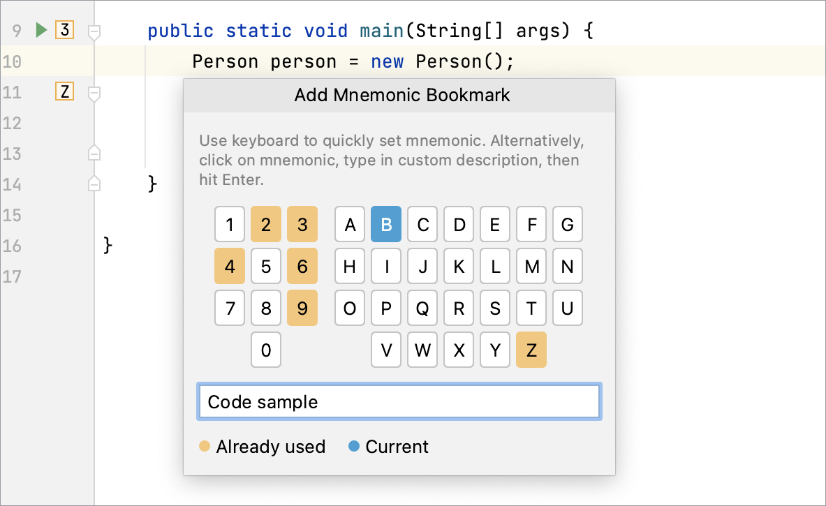 Adding a mnemonic bookmark