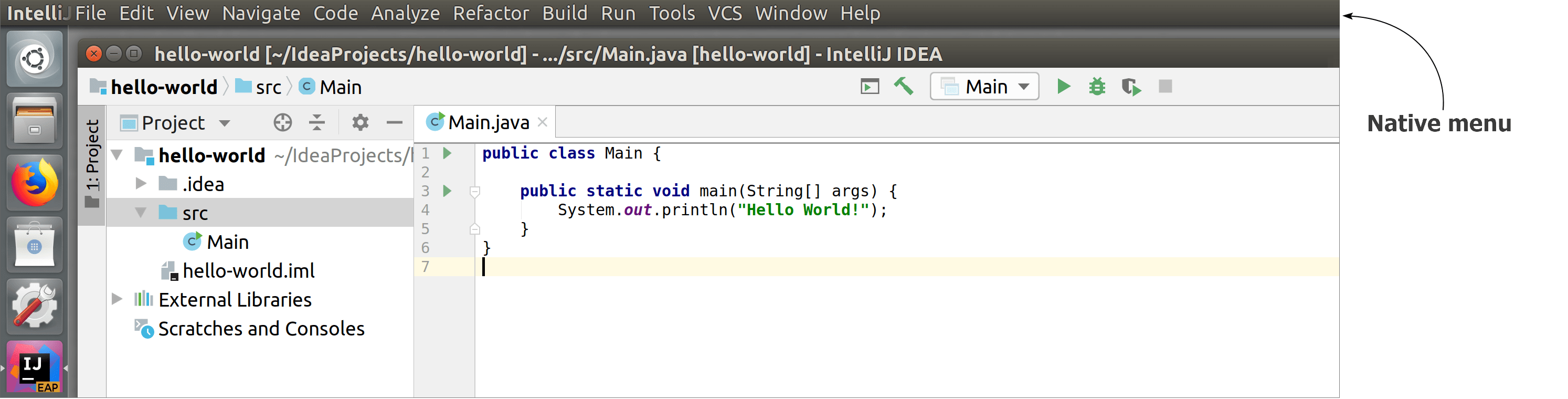 Linux native menu enabled for the IDE